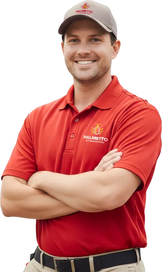 Palmetto Exterminators technician smiling with arms folded